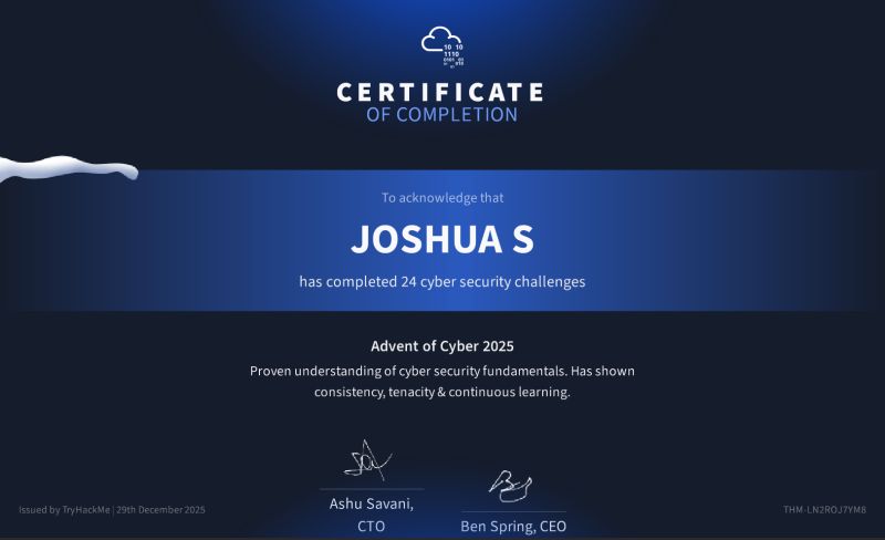 TryHackMe Advent of Cyber 2025 completion