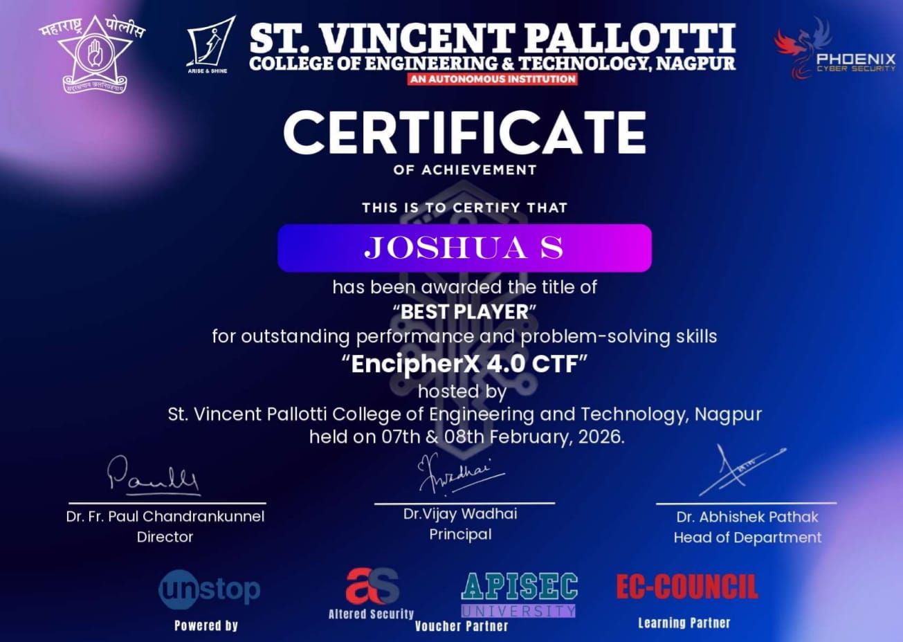 EncipherX 4.0 CTF best player award
