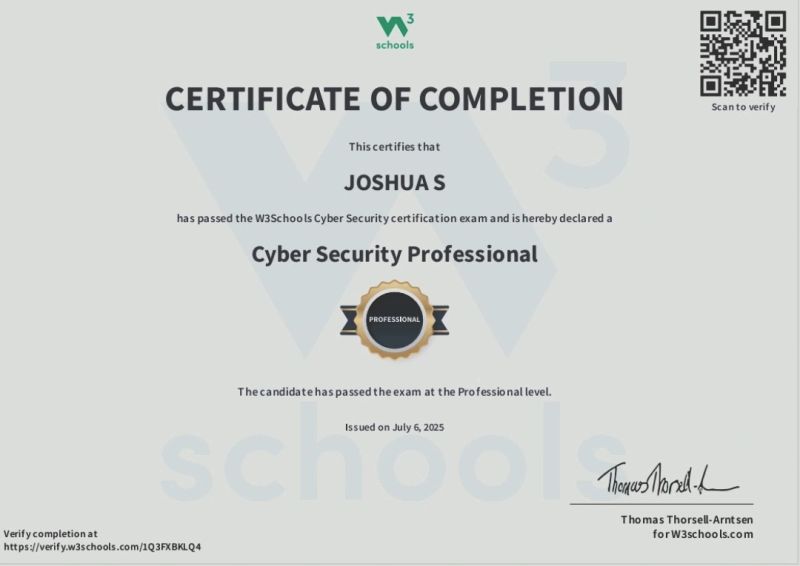 W3Schools Cyber Security Professional certificate