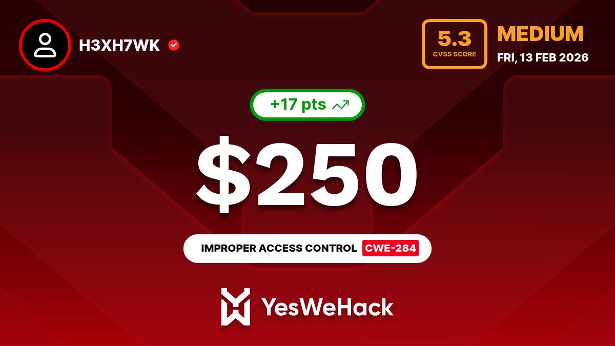 YesWeHack bug bounty reward for improper access control